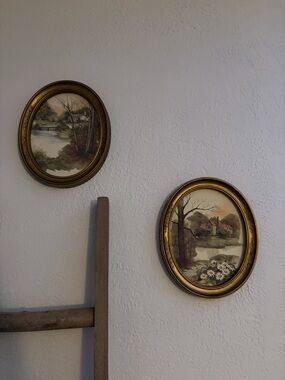 Homco Ornate Gold Oval Wall Art Set - Vintage Landscape Prints